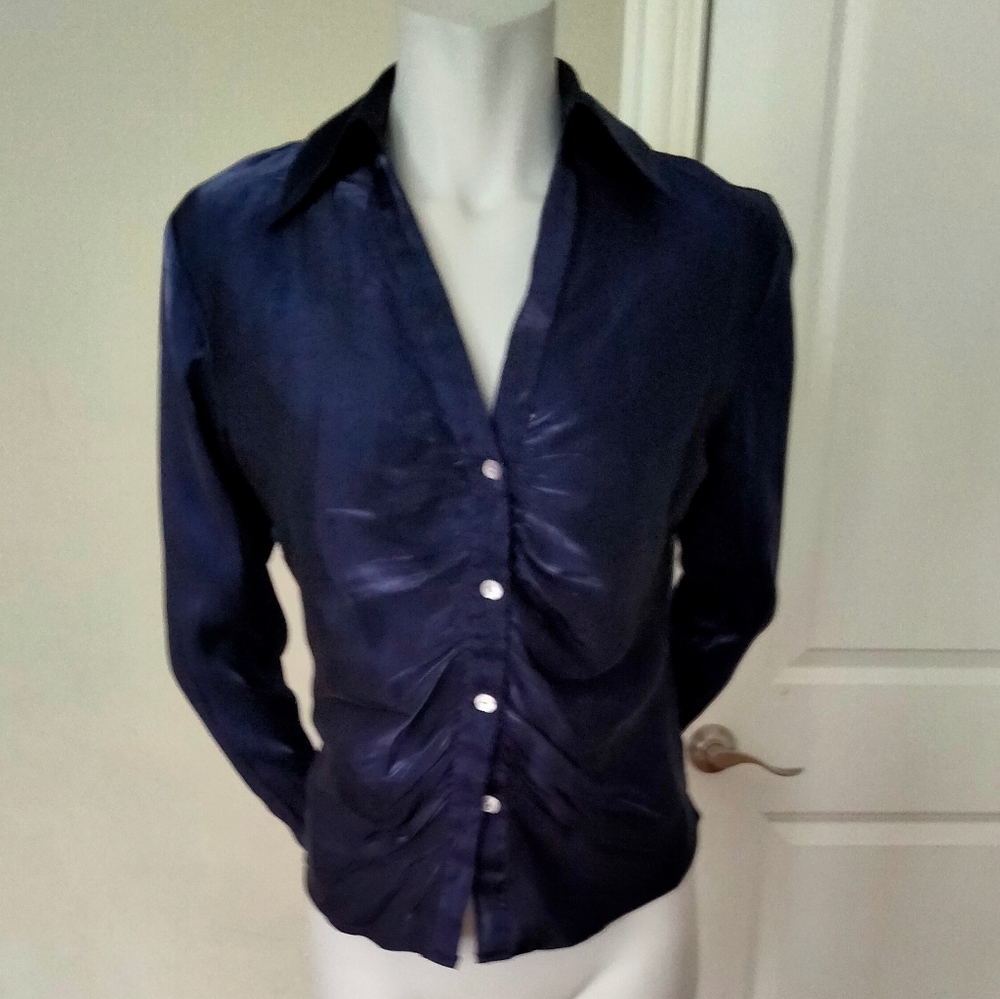 Cavier timeless button up silk dark blue shirt